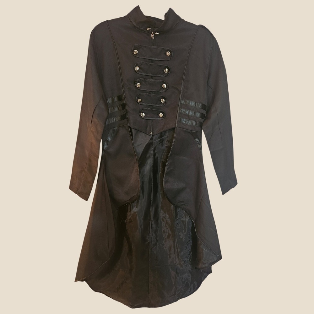 Military Tailcoat Black Pirate RenFaire Gothic Vamp Steampunk High Low Tuxedo S